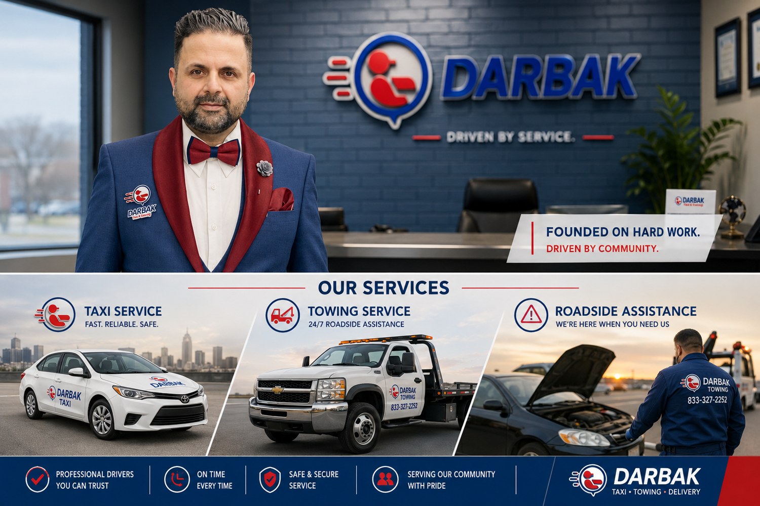 Darbak services — taxi, towing, roadside assistance, and delivery