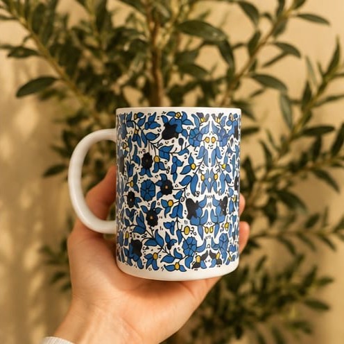 Blue tatreez ceramic mug