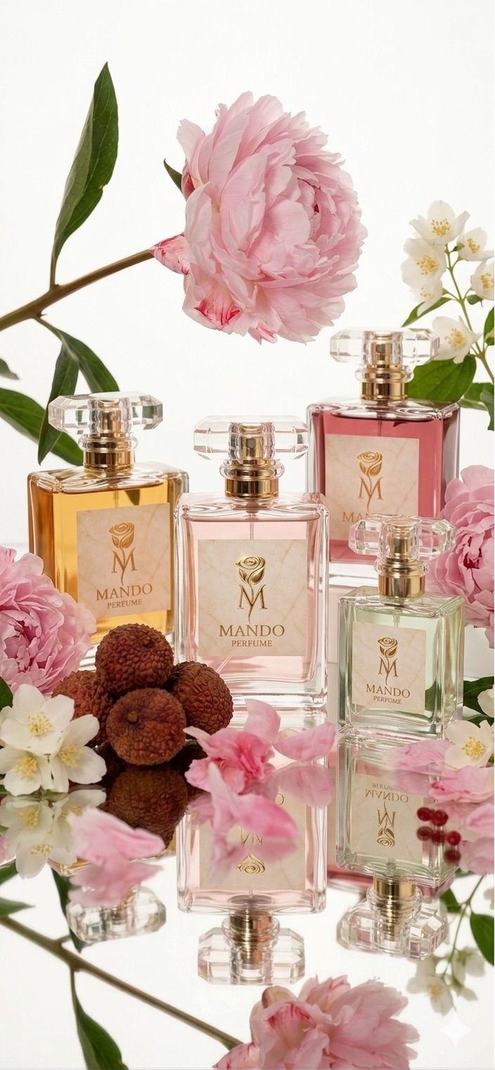 Mando Perfume collection with peonies