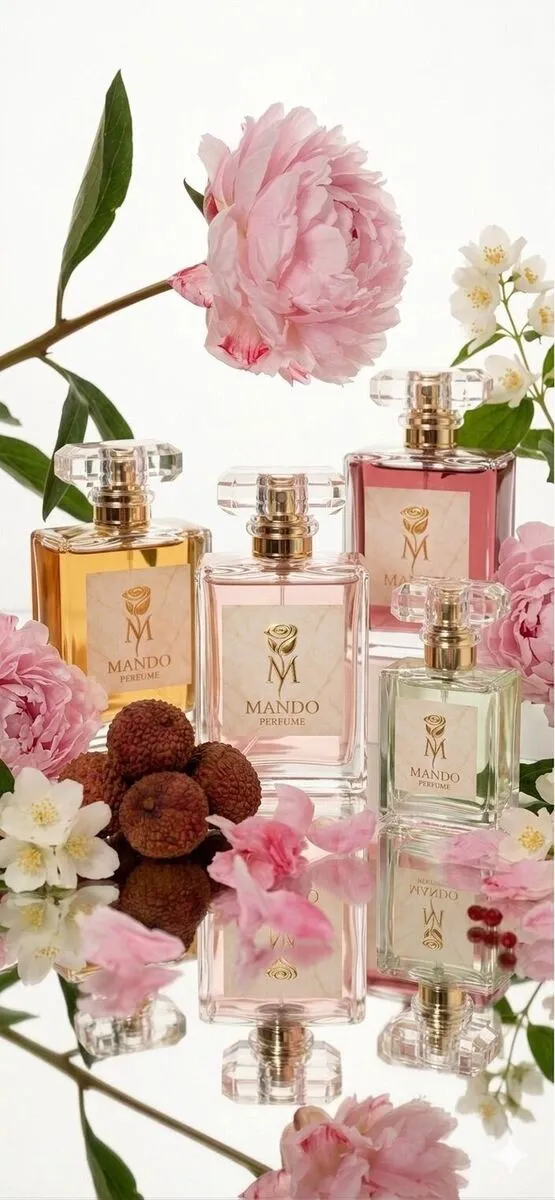 Mando Perfume collection with peonies
