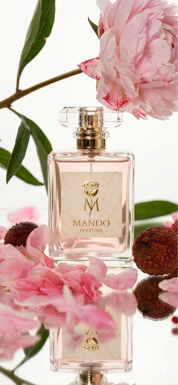 Pink Mando Perfume bottle with peony