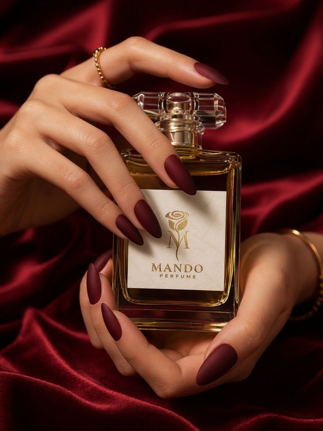 Mando fragrance held on red satin