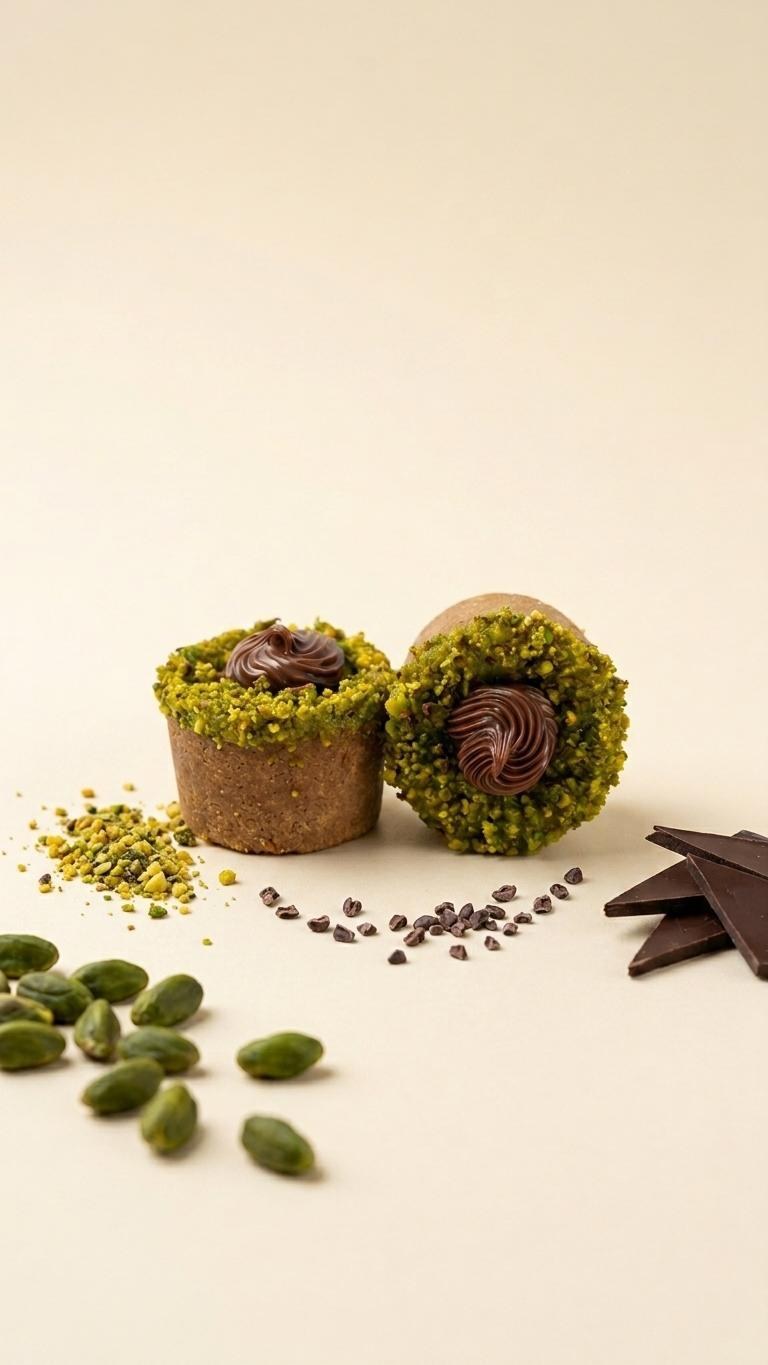Pistachio cup dessert with chocolate filling