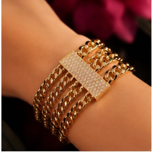 Queena Jewelry stacked gold chain bracelets
