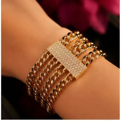 Queena Jewelry stacked gold chain bracelets